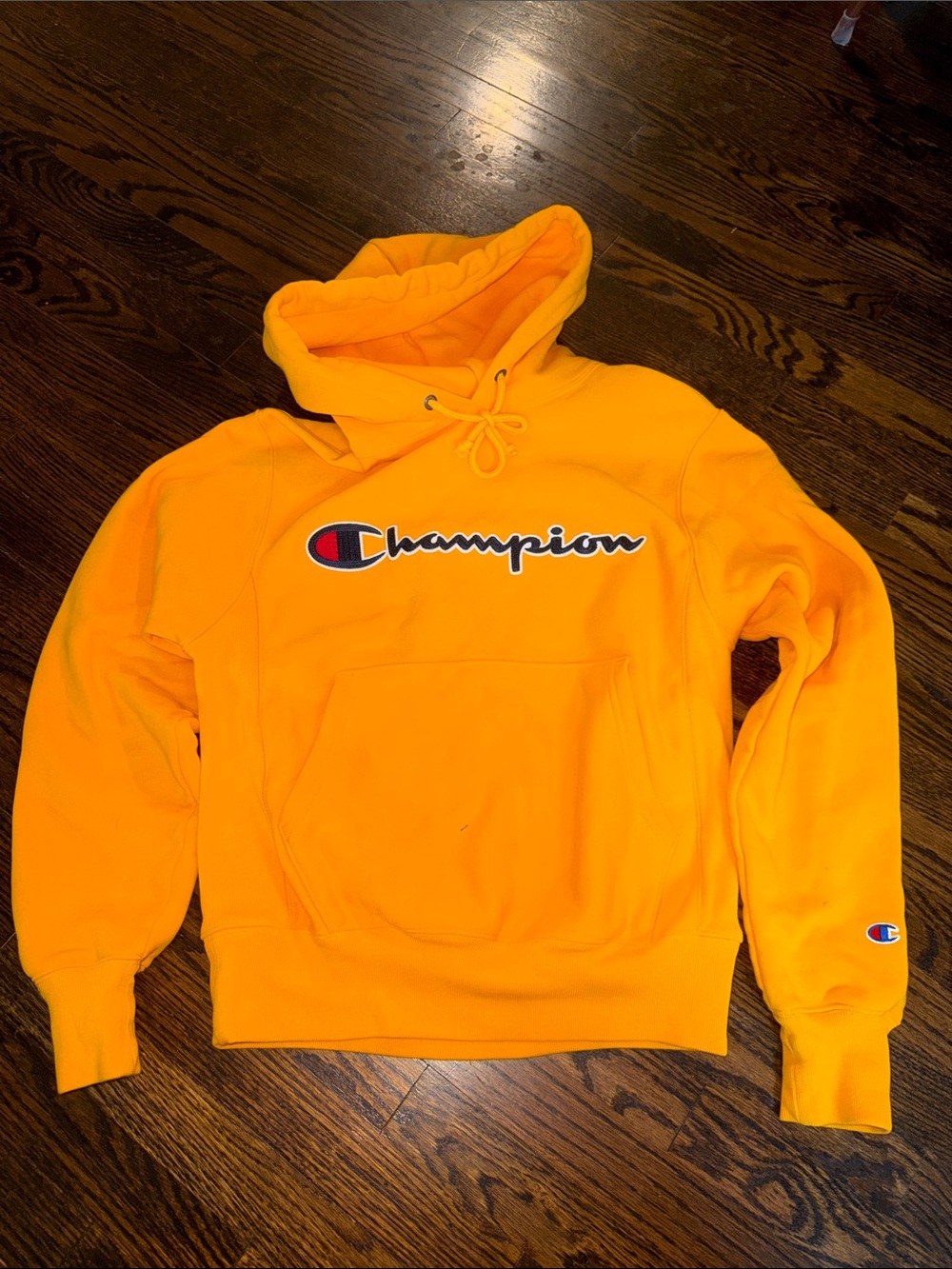 Champion Reverse Weave Pullover Hoodie in Vibrant Yellow / Gold
